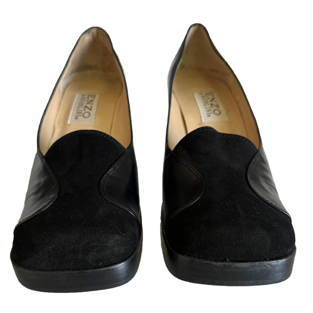 Y2K 90s Enzo Angiolini square toe suede leather black Platform Slip On 7 Retro - Picture 11 of 13